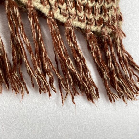 MOTH ANTHROPOLOGIE Sweater PONCHO OS Boho Crochet Oversized Tasseled Brown - Picture 7 of 13